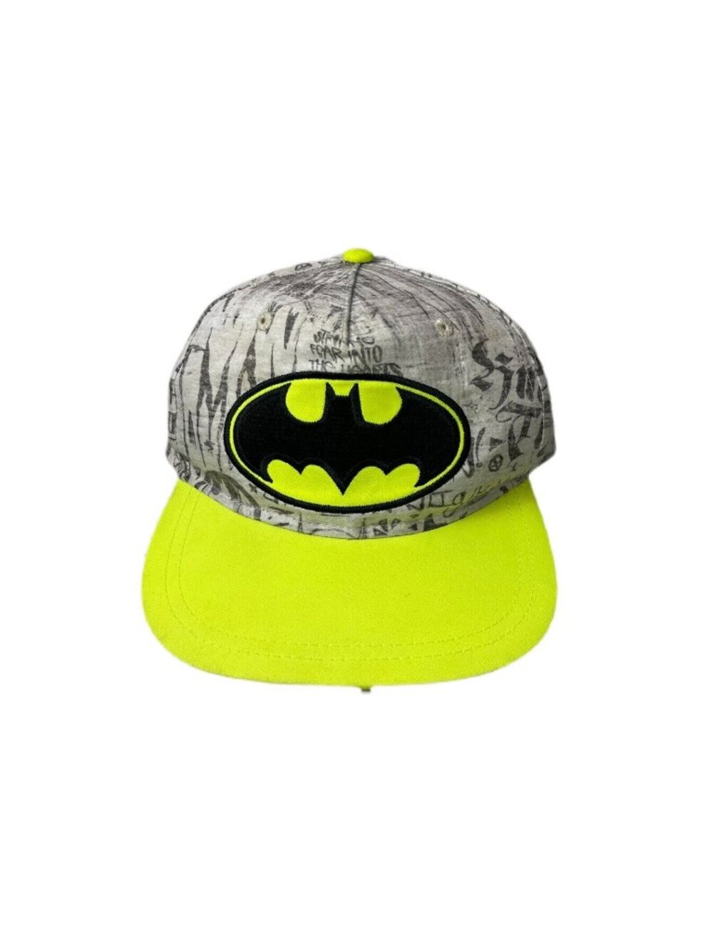 Batman Youth Snapback Hat Neon Logo Gray Graffiti Print Adjustable Cap OSFM